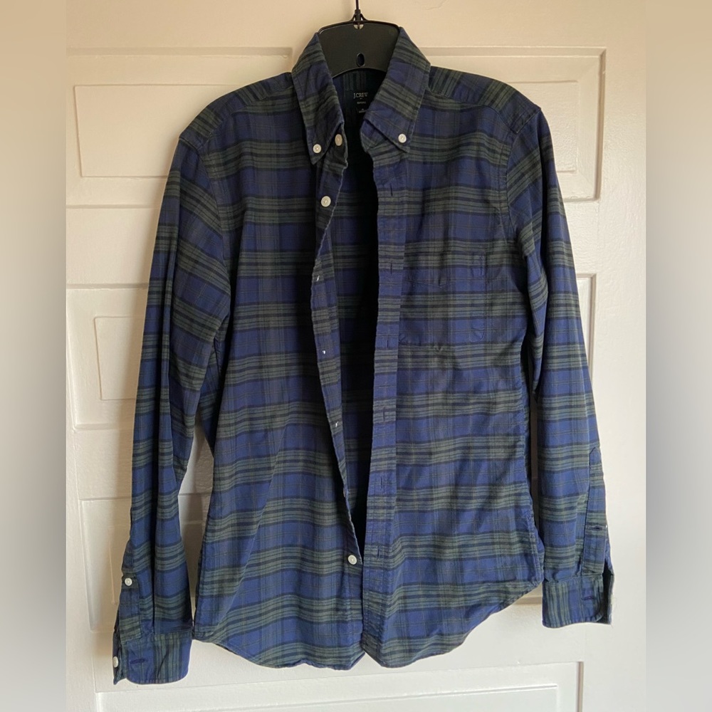 J Crew Factory Oxford button down shirt, blue and green plaid - great condition!